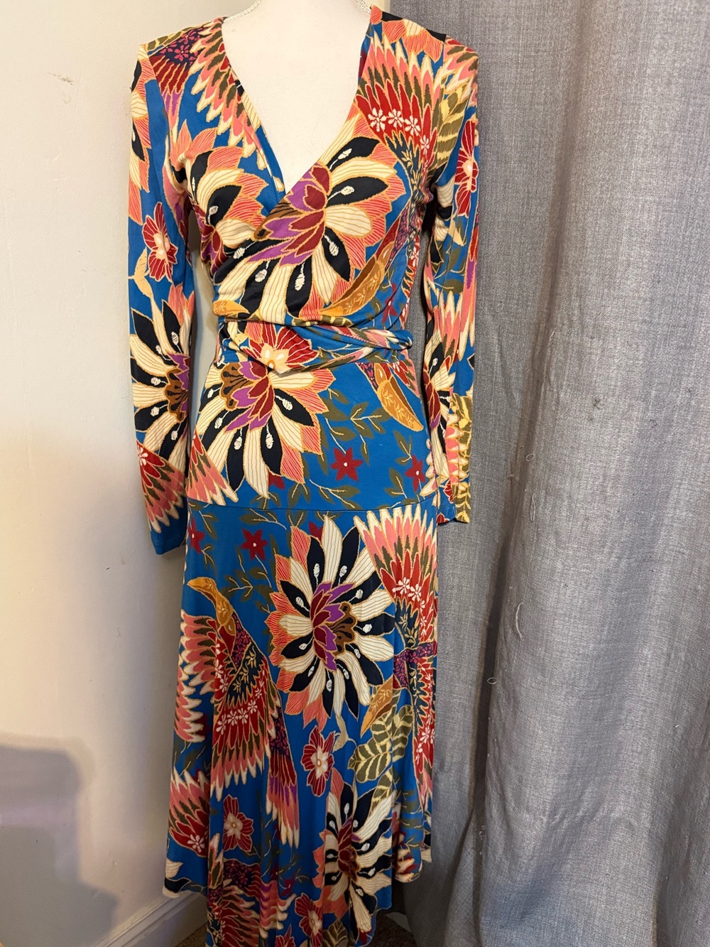 Floral Wrap Midi Dress in Teal & Multicolor